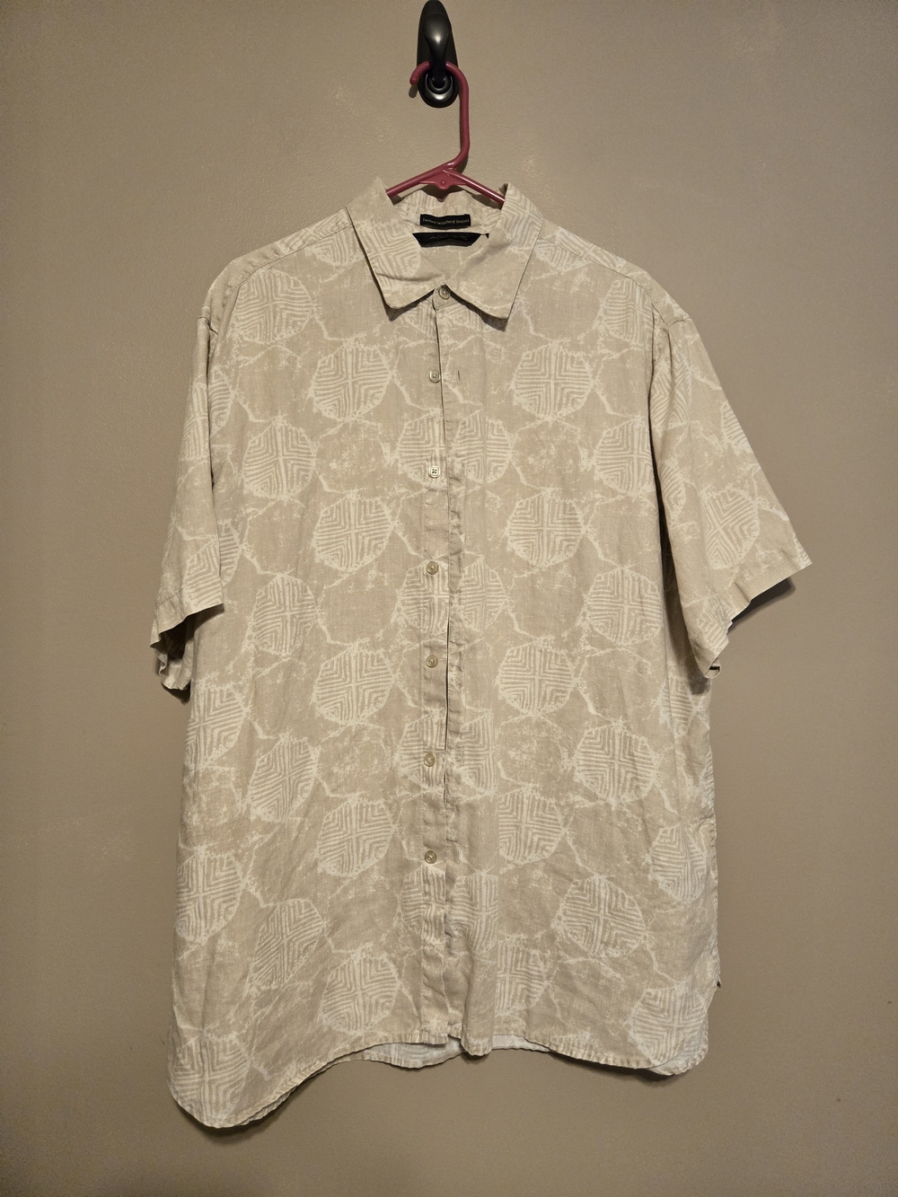 Axist Beige Geometric 100% Linen Camp Shirt XL
